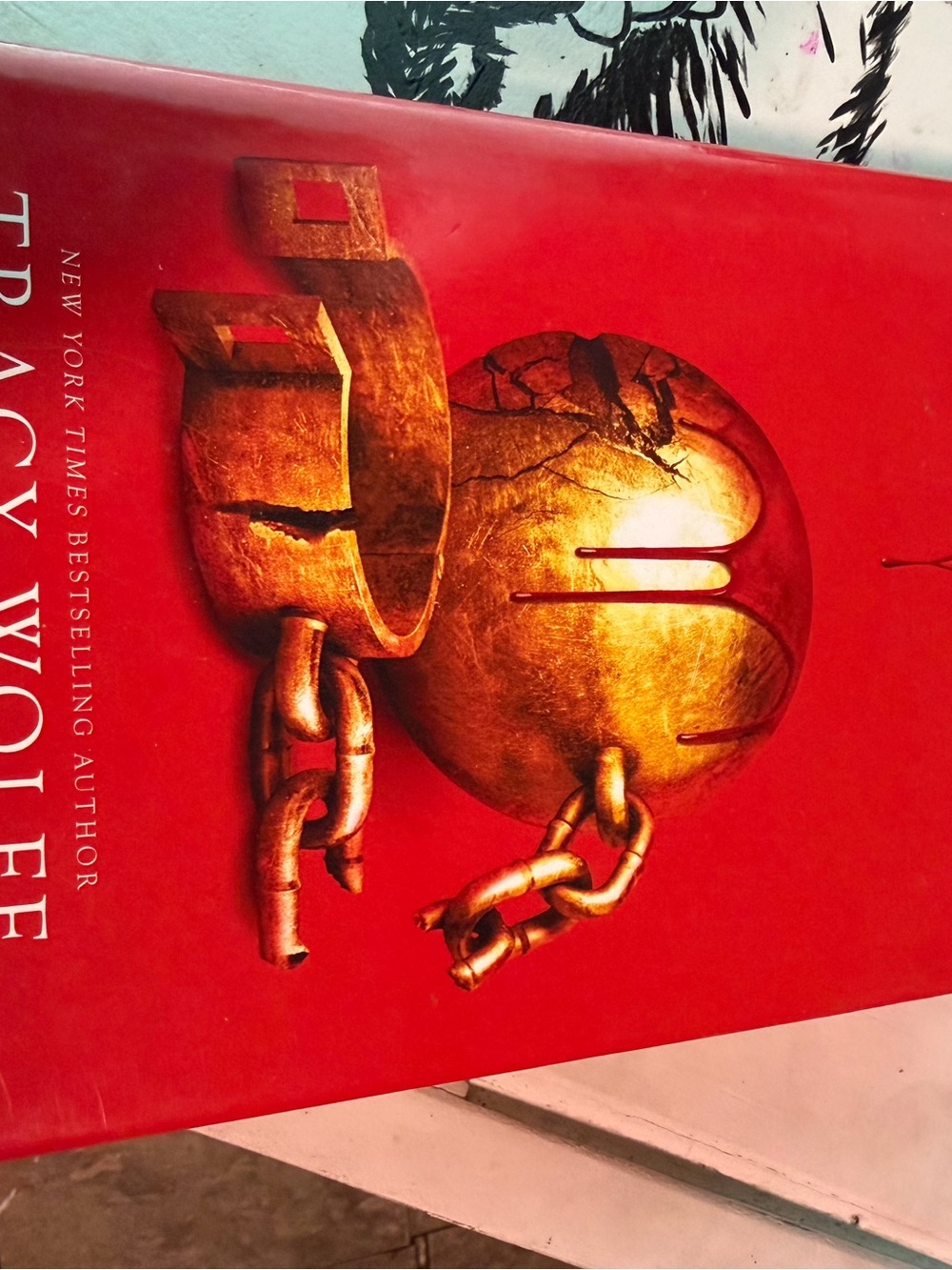 Red Home Art Print Featuring Gold Ball and Chain Design